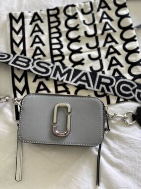 Marc Jacobs Wolf Grey/Multi Color Double J Snapshot Crossbody with Logo Strap